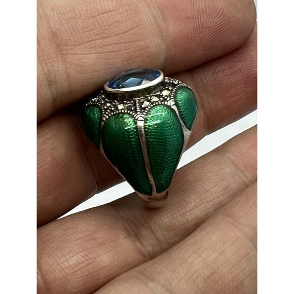 925 sterling silver enamel topaz Marcasite Ring size 6 - Picture 13 of 14